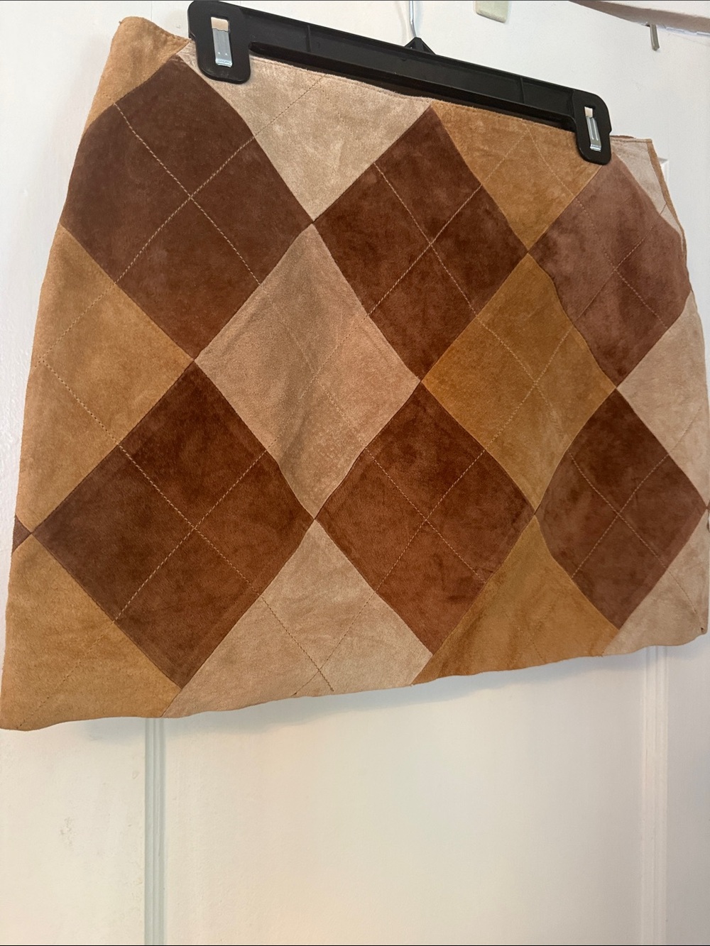 Suede Patchwork Vintage Mini Skirt - Brown Multi - Picture 2 of 7
